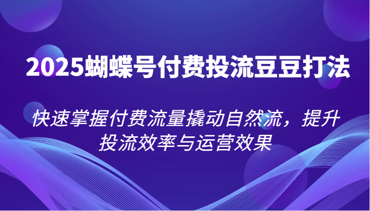 2025蝴蝶号付费投流豆豆打法，快速掌握付费流量撬动自然流，提升投流效率与运营效果-创客空间