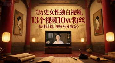历史女性独白视频，13个视频10w粉丝，伙伴计划，视频号分成等-创客空间