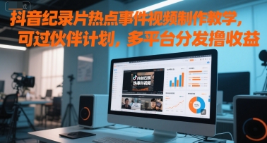 抖音纪录片热点事件视频制作教学，可过伙伴计划，多平台分发撸收益-创客空间