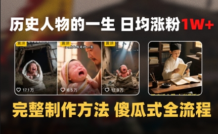 历史人物的一生 日均涨粉1W+，完整制作方法 傻瓜式全流程-创客空间