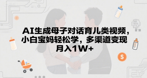 AI生成母子对话育儿类视频，小白宝妈轻松学，多渠道变现，月入1W+-创客空间