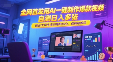 全网首发用AI一键制作爆款视频，自测日入多张，适合大学生宝妈兼职创业，保姆级教程-创客空间