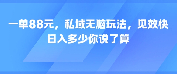 一单88元，私域无脑玩法，见效快，日入多少你说了算-创客空间