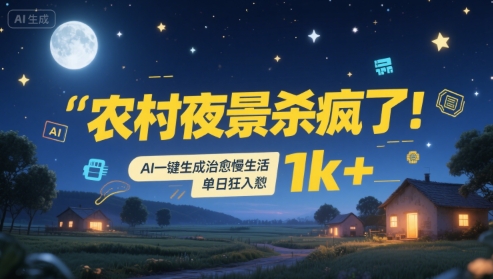 农村夜景杀疯了！AI一键生成治愈系慢生活，单日狂入1k+-创客空间
