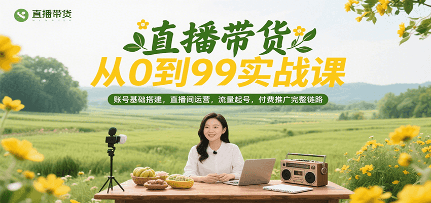 直播带货从0到99实战课，账号基础搭建，直播间运营，流量起号，付费推广完整链路-创客空间