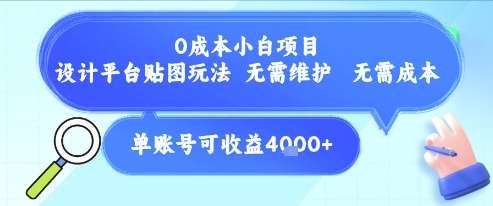0成本小白项目，设计平台贴图玩法，无需维护，无需成本，单账号单月可产生收益4k+-创客空间