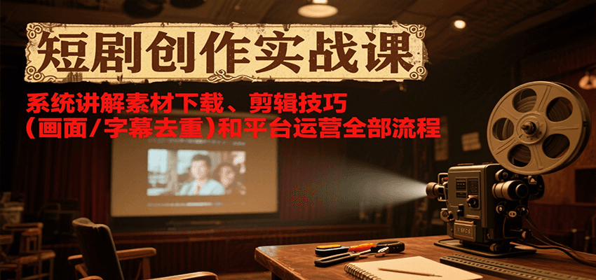 短剧创作实战课，系统讲解素材下载、剪辑技巧（画面/字幕去重）和平台运营全部流程-创客空间