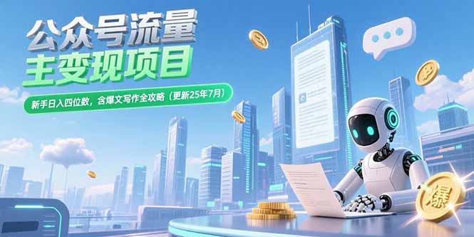 （15412期）公众号流量主变现项目，新手日入四位数，含爆文写作全攻略(更新25年7月)-创客空间