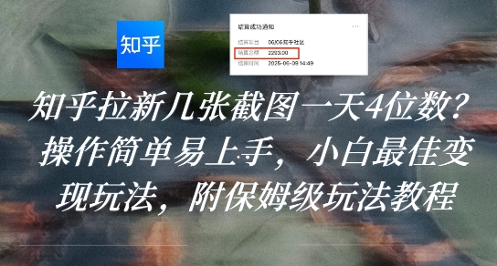 知乎拉新几张截图一天4位数？操作简单易上手，小白最佳变现玩法，附保姆级玩法教程-创客空间