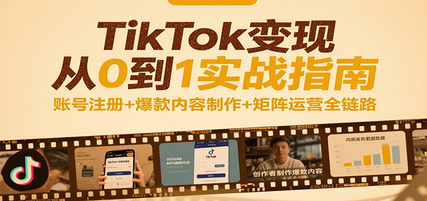 TikTok变现从0到1实战指南：账号注册+爆款内容制作+矩阵运营全链路-创客空间