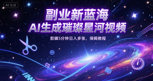 副业新蓝海，AI生成璀璨星河视频，剪辑5分钟日入多张，保姆教程-创客空间