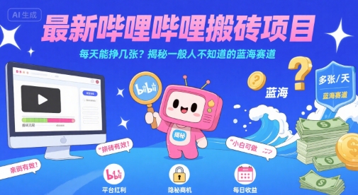最新哔哩哔哩上B站搬砖项目，每天能挣几张？揭秘一般人不知道的蓝海赛道-创客空间