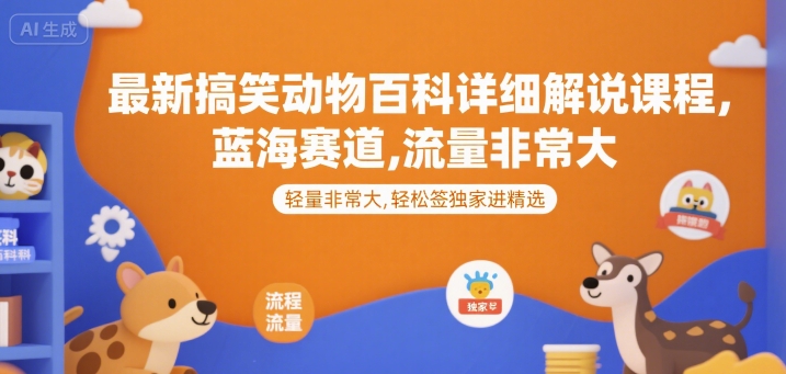 最新搞笑动物百科详细解说课程，蓝海赛道，流量非常大，轻松签独家进精选-创客空间