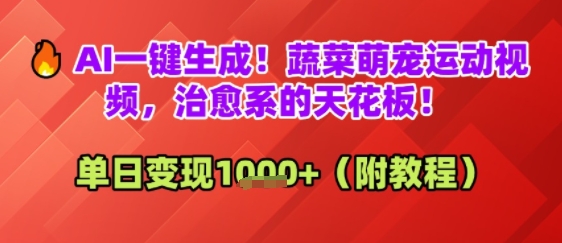 AI一键生成！蔬菜萌宠运动视频，治愈系的天花板！单日变现多张-创客空间