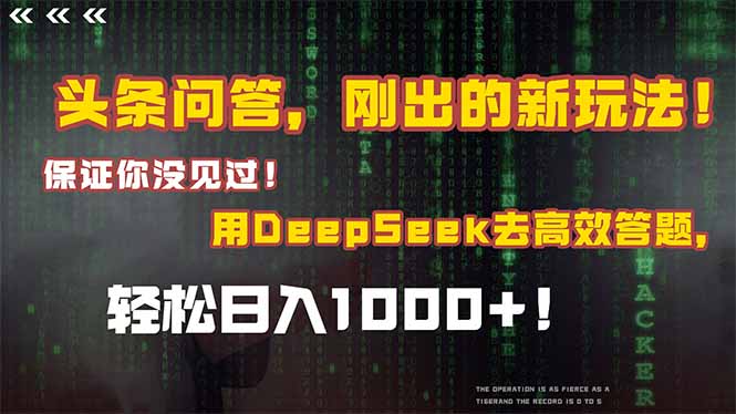 （15217期）头条问答，刚出的新玩法！保证你没见过！结合Deepseek高效答题，日入1000+-创客空间