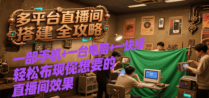 多平台直播间搭建全攻略，一部手机+一台电脑+一块绿布轻松实现你想要的直播间效果-创客空间