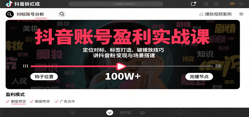 抖音账号盈利实战课，定位对标、标签打造、破播放技巧，讲涨粉变现与场景搭建-创客空间