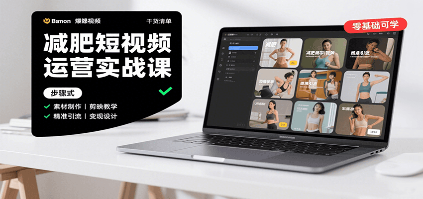 减肥短视频运营实战课：含素材制作、剪映教学，讲精准引流、变现设计与内容模板技巧-创客空间