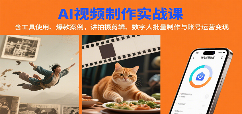 AI视频制作实战：含工具使用、爆款案例，讲拍摄剪辑、数字人批量制作与账号运营变现-创客空间