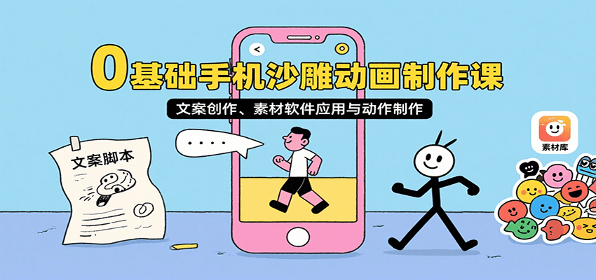 0基础手机沙雕动画制作课，文案创作、素材软件应用与动作制作-创客空间