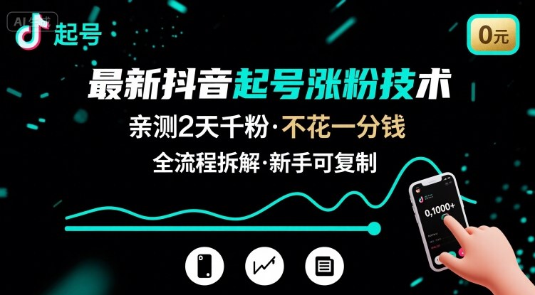最新抖音起号涨粉技术，亲测2天千粉，不花一分钱，全流程拆解-创客空间