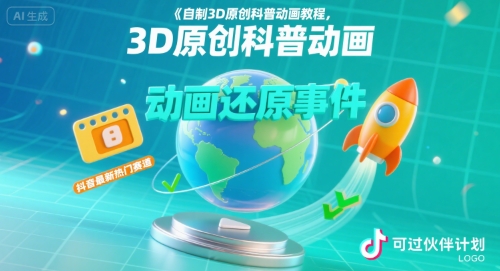 自制3D原创科普动画教程，动画还原事件，抖音最新热门赛道，可过伙伴计划-创客空间
