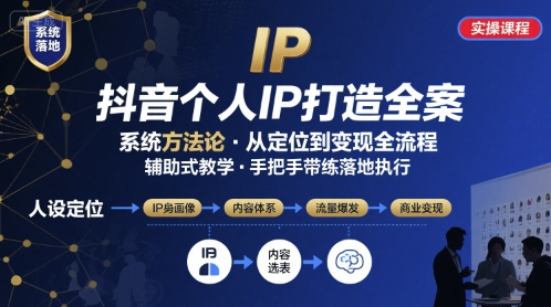 抖音个人IP系统落地实操大课，实操课程，辅助落地-创客空间