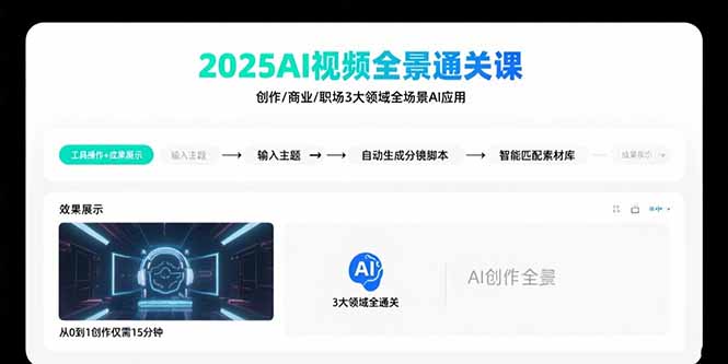 （15762期）2025AI视频全景通关课：涵盖创作/商业/职场3大领域  掌握AI全场景应用-创客空间