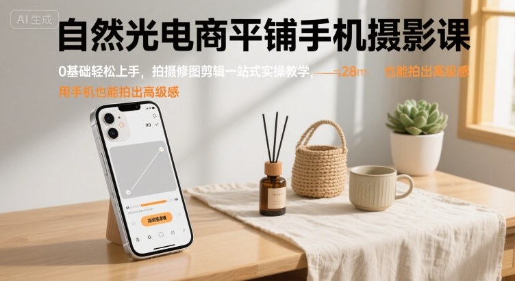 自然光电商平铺手机摄影课，0基础轻松上手，拍摄修图剪辑一站式实操教学，用手机也能拍出高级感-创客空间