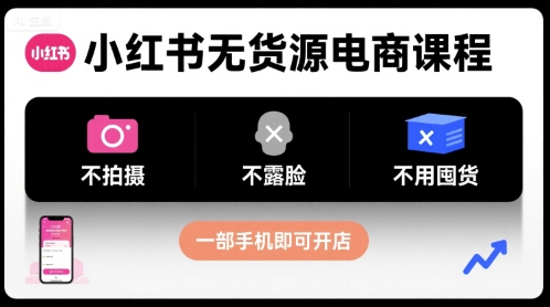 小红书无货源电商课程，不拍摄不露脸不用囤货，一部手机即可开店-创客空间
