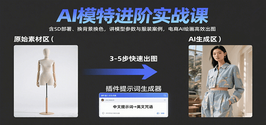 AI模特进阶实战课：含SD部署、换背景换色，讲模型参数与服装案例，电商AI绘画高效出图-创客空间