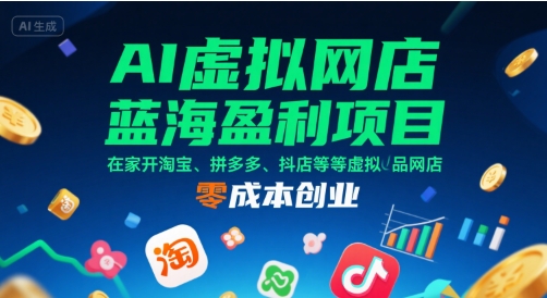 AI虚拟网店蓝海盈利项目，在家开淘宝、拼多多、抖店等虚拟品网店，零成本创业-创客空间