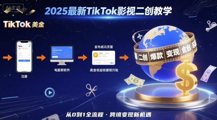 2025年最新TikTok影视二创教学，从注册到发布撸美金全流程，跨境变现新机遇-创客空间