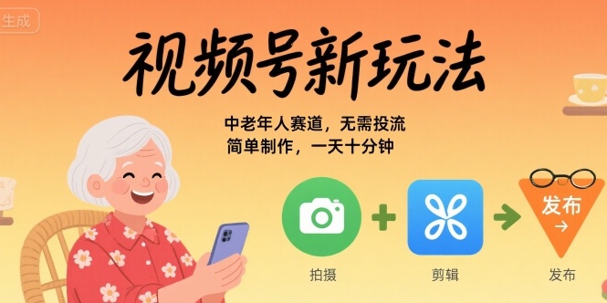 视频号新玩法，中老年人赛道，无需投流，简单制作，一天十分钟，月入1W-创客空间