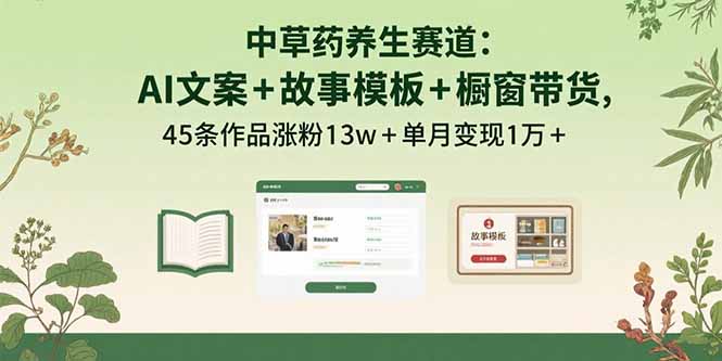 （15925期）中草药养生赛道：AI文案+故事模板+橱带货，45条作品涨粉13w+单月变现1万+-创客空间