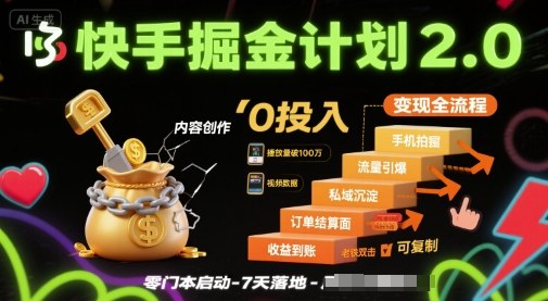 快手掘金计划2.0，快手电商变现全流程，简单可复制，0投入-创客空间