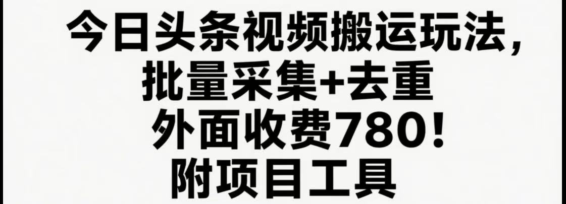 今日头条视频搬运玩法，软件一键去重，轻松日入500+附项目工具-创客空间