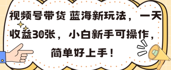 视频号带货蓝海新玩法，一天收益3张，小白新手可操作，简单好上手!-创客空间