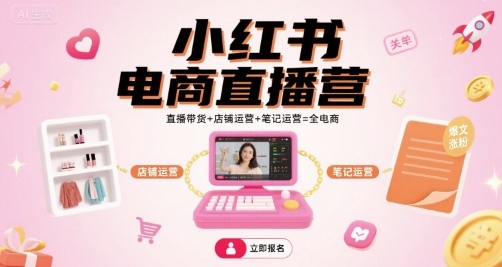 小红书电商直播营，直播带货+店铺运营+笔记运营=全电商-创客空间