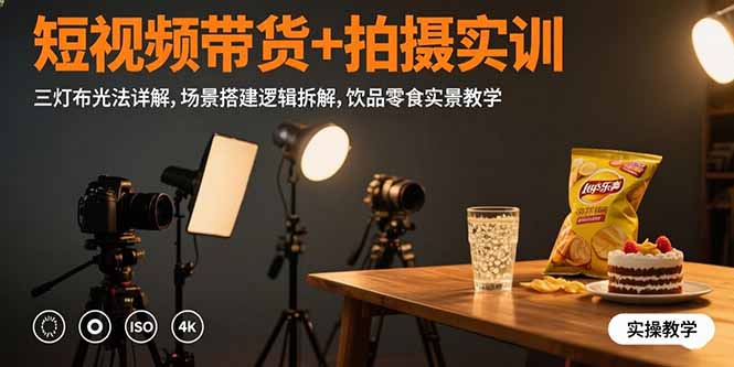 （15540期）短视频带货+拍摄实训：三灯布光法详解,场景搭建逻辑拆解,饮品零食实景教学-创客空间