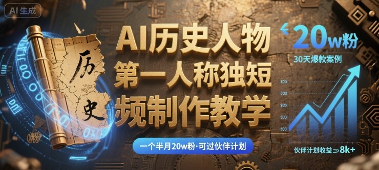 最新AI历史人物第一人称独白短视频制作教学，一个半月20w粉，可过伙伴计划-创客空间