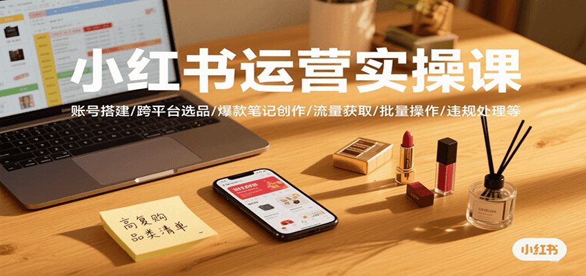 小红书运营实操课，账号搭建/跨平台选品/爆款笔记创作/流量获取/批量操作/违规处理等-创客空间