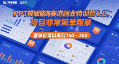 PPT模版蓝海赛道副业特训营1.0，项目非常简单粗暴，客单价可以高到150-200-创客空间