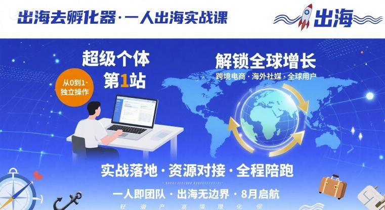 出海去孵化器，一人出海实战课，​超级个体第1站，解锁全球增长-创客空间