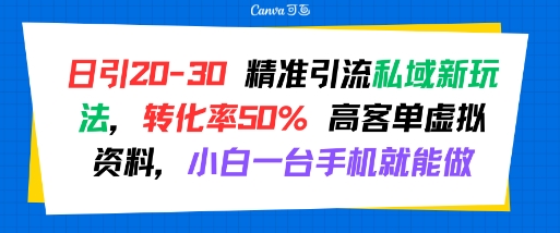 日引 20-30 精准引流私域新玩法，转化率50% 高客单虚拟资料，小白一台手机就能做-创客空间