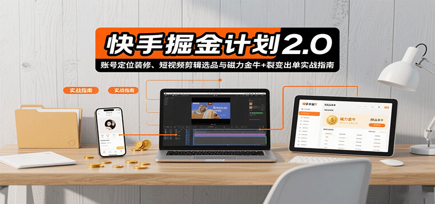 快手掘金计划2.0，账号定位装修、短视频剪辑选品与磁力金牛+裂变出单实战指南-创客空间