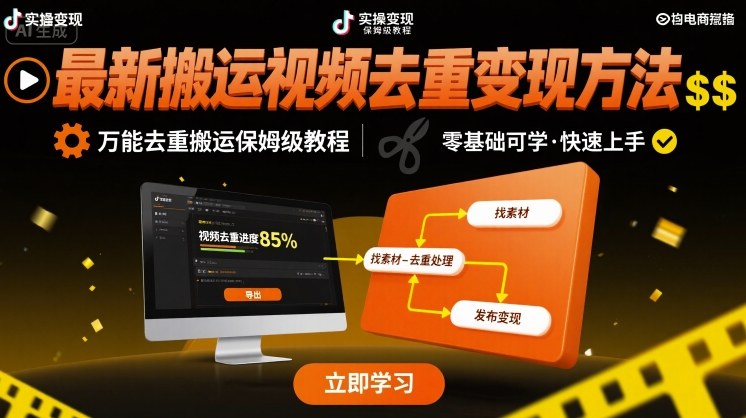 最新搬运视频去重变现方法，万能去重搬运保姆级教程-创客空间