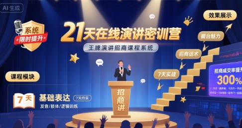 21天在线演讲密训营，王牌演讲招商课程系统-创客空间