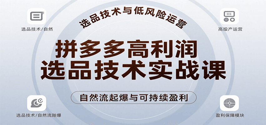 拼多多高利润选品技术实战课，手把手教学自然流高投产起爆，实现低风险可持续盈利-创客空间