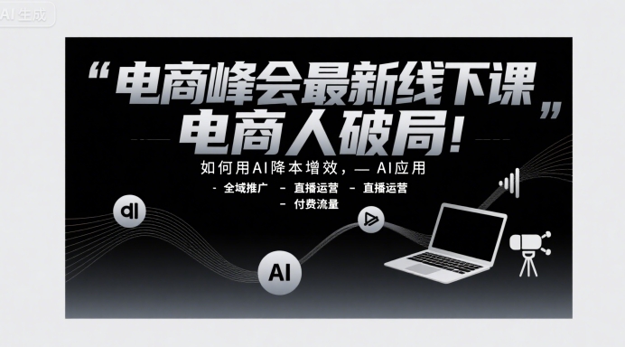 电商峰会最新线下课，电商人破局，如何用AI降本增效，AI应用-全域推广-直播运营-付费流量-创客空间